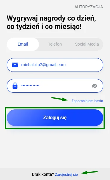 quick log in form